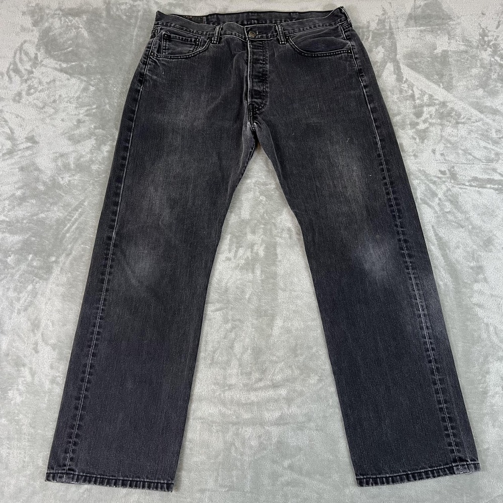 Y2K Levis 501 Jeans Mens 38x32 Gray Denim Button Fly Straight Leg Charcoal Wash